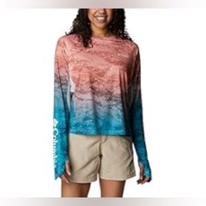 Columbia Women's Super Tidal Tee Long Sleeve Top Pink & Blue Gradient Small